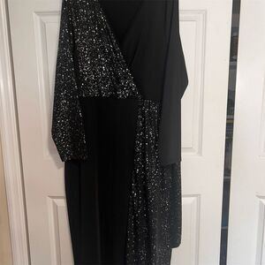 SHEIN Curve 4XL Black Sequin Wrap Dress V-Neck Party Cocktail